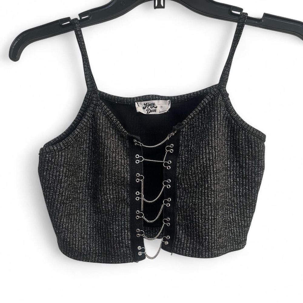 Hazy Daze Stylish Black Crop Top with Chain Detail